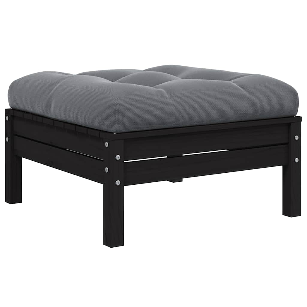 vidaXL Tabouret de jardin avec coussin anthracite Noir Bois de pin massif