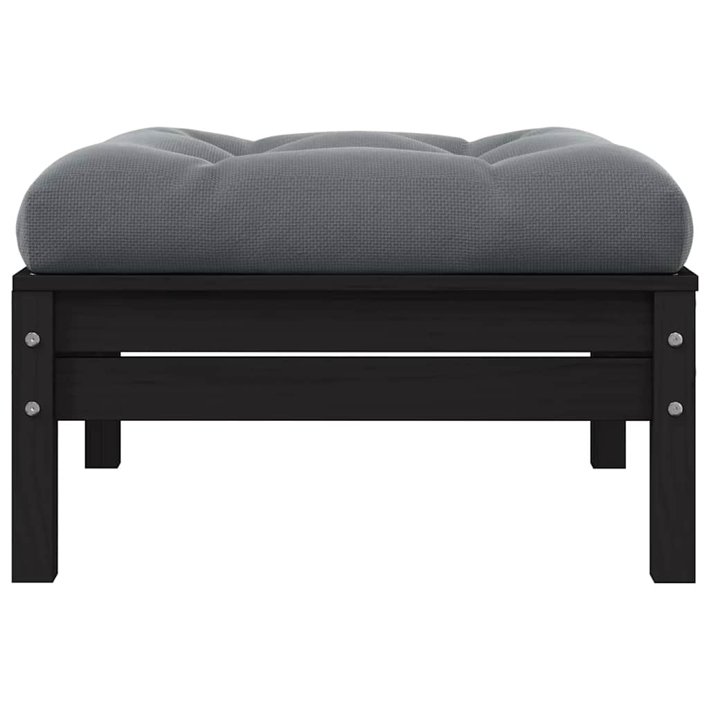 vidaXL Tabouret de jardin avec coussin anthracite Noir Bois de pin massif