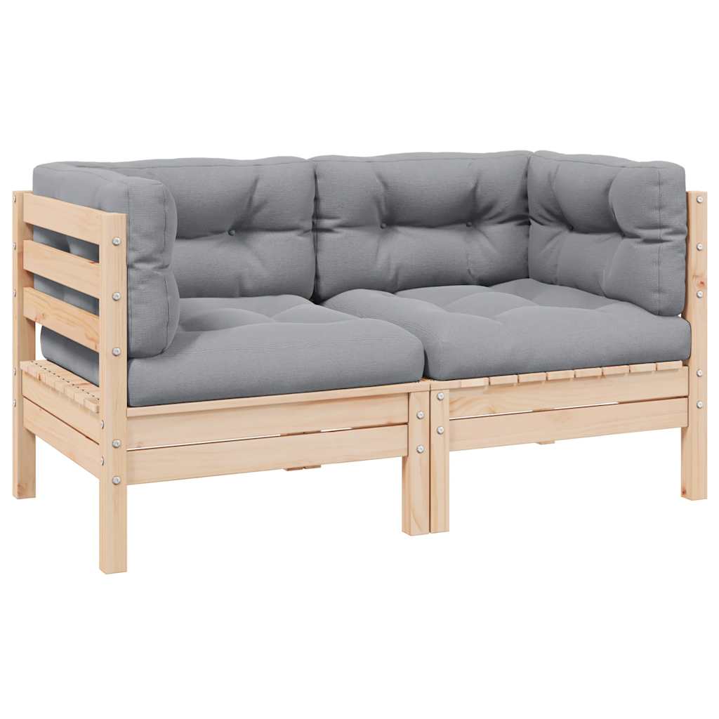 vidaXL Canapé de jardin 2 places avec coussins gris Bois de pin massif