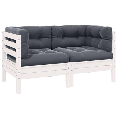 vidaXL Gartensofa 2-Sitzer mit Kissen in Weiß Massivholz Kiefer
