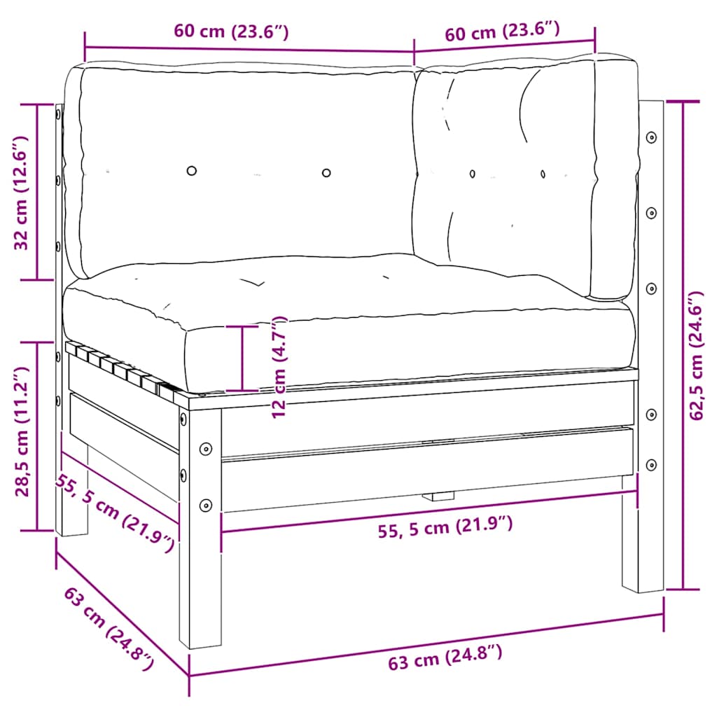 vidaXL Gartensofa 2-Sitzer mit Kissen in Weiß Massivholz Kiefer