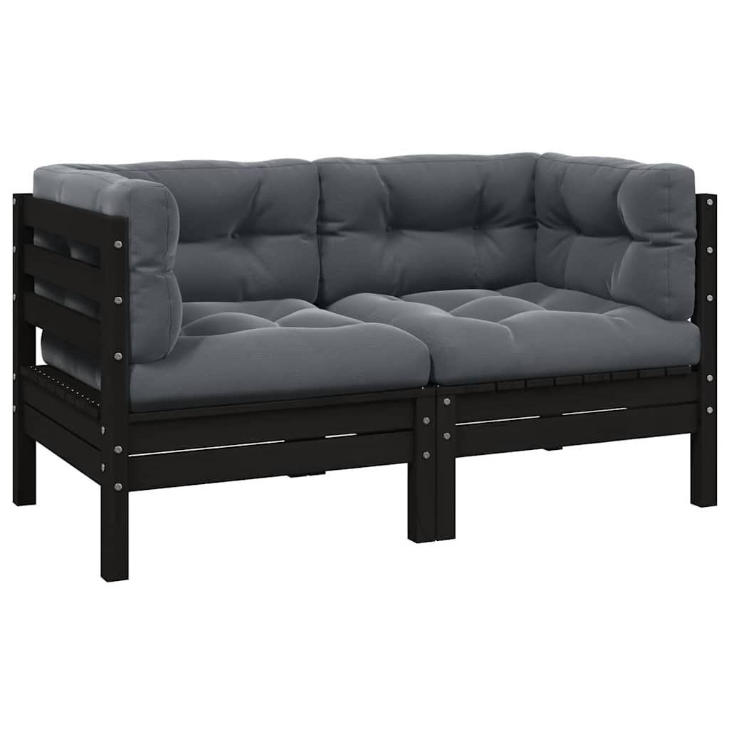 vidaXL 2-Sitzer-Gartensofa mit Kissen Schwarz Massivholz Kiefer