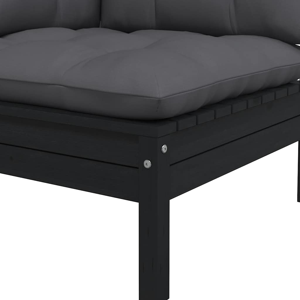 vidaXL 2-Sitzer-Gartensofa mit Kissen Schwarz Massivholz Kiefer
