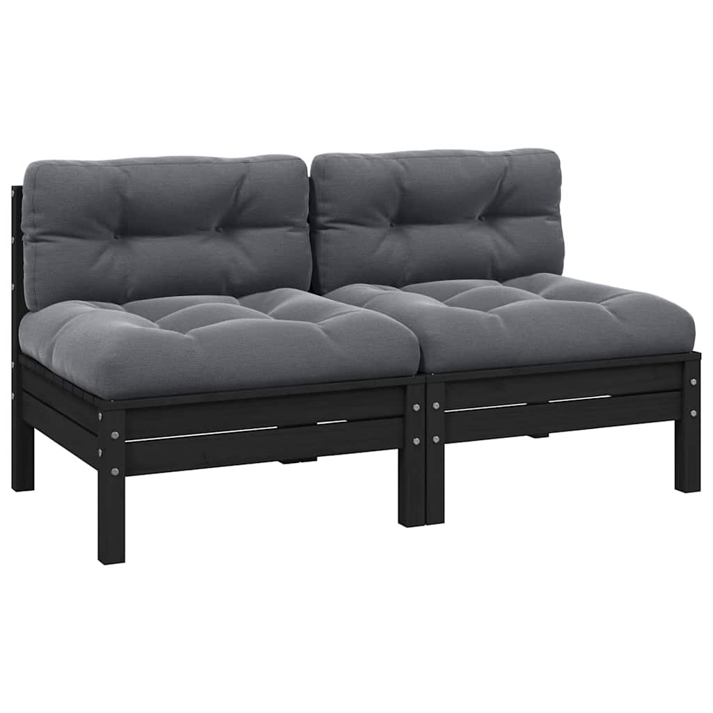 vidaXL 2-Sitzer-Gartensofa mit Kissen Schwarz Massivholz Kiefer