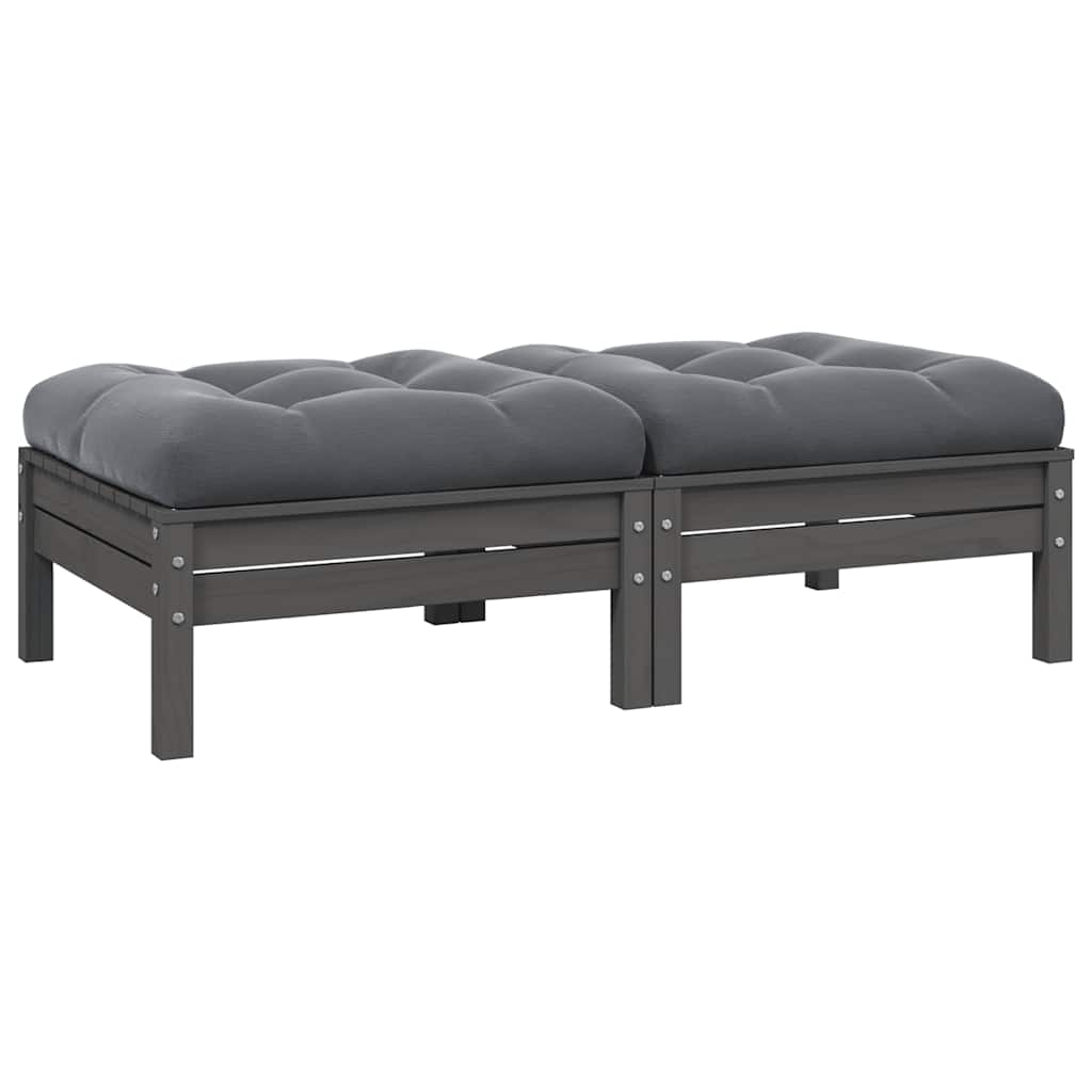 vidaXL Canapé de jardin 2 places avec coussins Gris Bois de pin massif