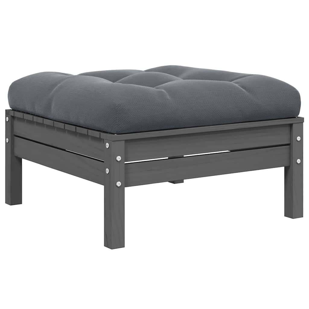 vidaXL Canapé de jardin 2 places avec coussins Gris Bois de pin massif