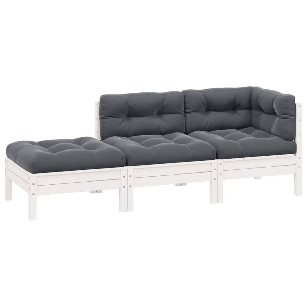 vidaXL Ensemble de salon de jardin 3 pcs avec coussins Blanc Bois de pin massif