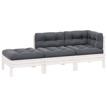 vidaXL Ensemble de salon de jardin 3 pcs avec coussins Blanc Bois de pin massif