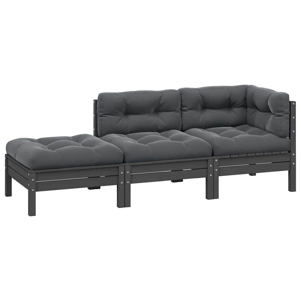 vidaXL 3-tlg. Garten-Lounge-Set mit Kissen Grau Kiefer Massivholz