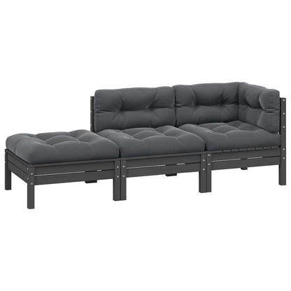 vidaXL 3-tlg. Garten-Lounge-Set mit Kissen Grau Kiefer Massivholz