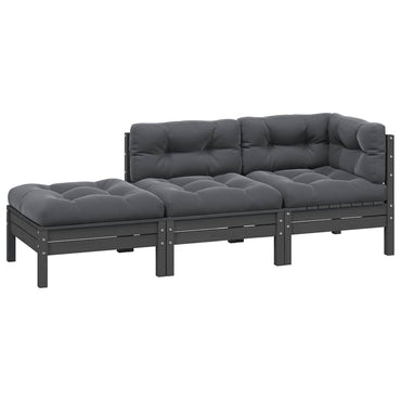 vidaXL 3-tlg. Garten-Lounge-Set mit Kissen Grau Kiefer Massivholz