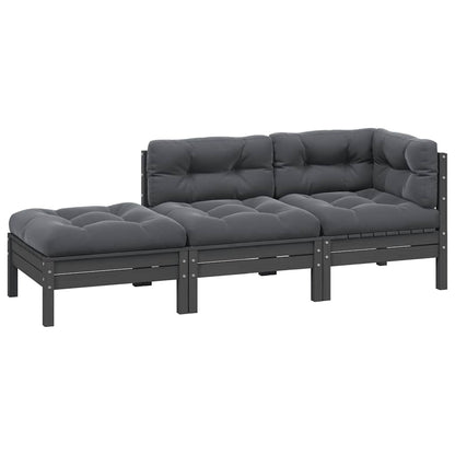vidaXL 3-tlg. Garten-Lounge-Set mit Kissen Grau Kiefer Massivholz