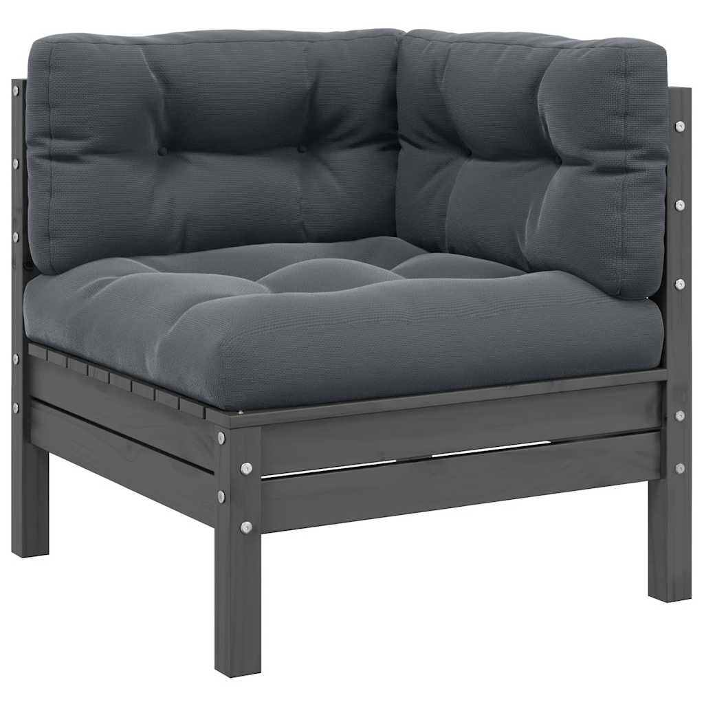vidaXL 3-tlg. Garten-Lounge-Set mit Kissen Grau Kiefer Massivholz