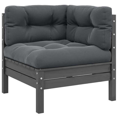 vidaXL 3-tlg. Garten-Lounge-Set mit Kissen Grau Kiefer Massivholz