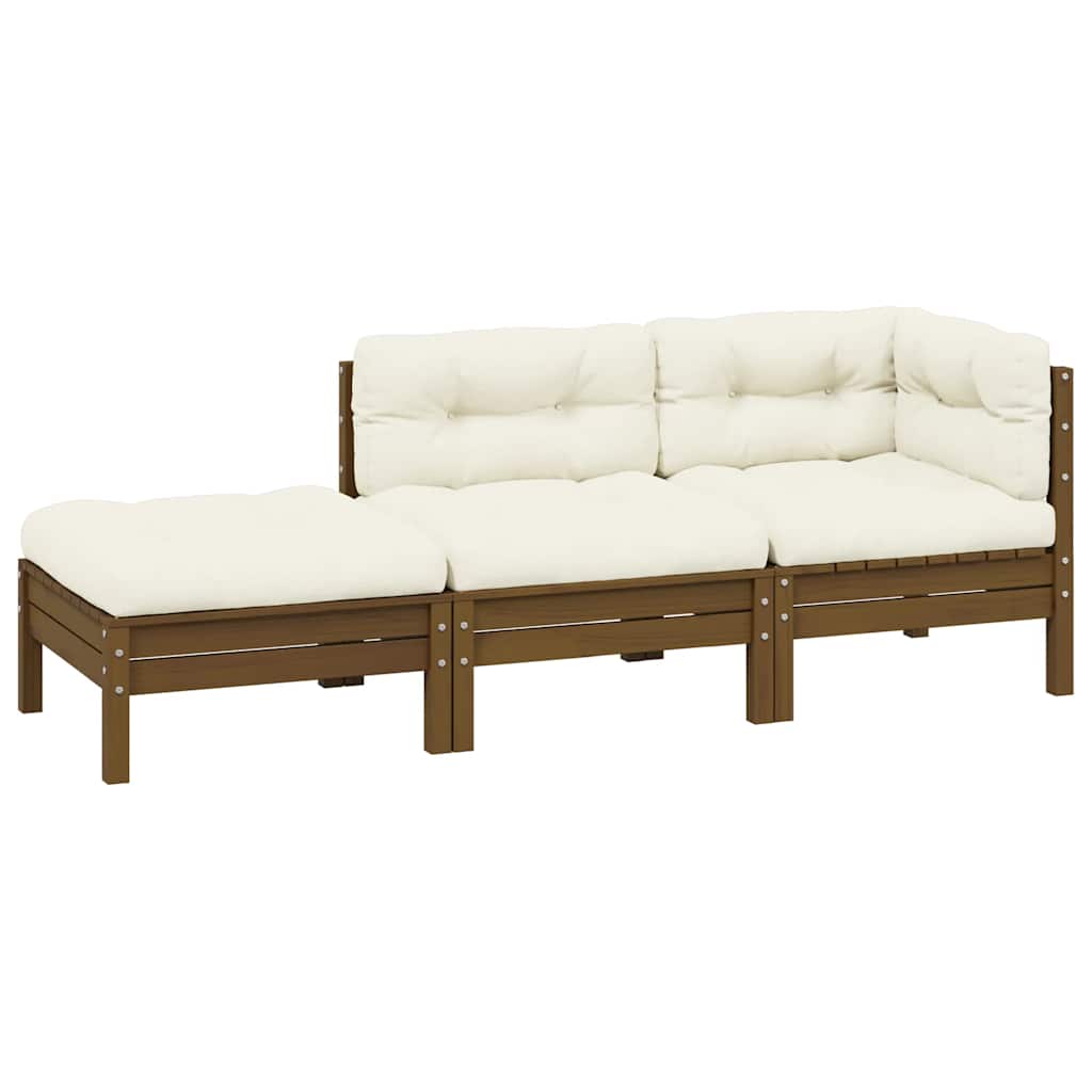 vidaXL 3-tlg. Garten-Lounge-Set mit Creme Kissen Massivholz Kiefer