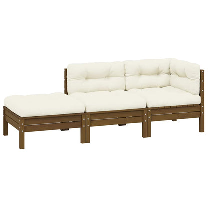 vidaXL 3-tlg. Garten-Lounge-Set mit Creme Kissen Massivholz Kiefer