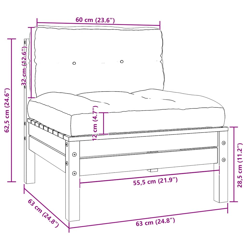vidaXL 3-tlg. Garten-Lounge-Set mit Kissen Schwarz Kiefer Massivholz