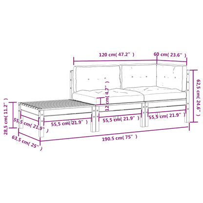 3-tlg. Garten-Lounge-Set mit Grauen Kissen Kiefer Massivholz