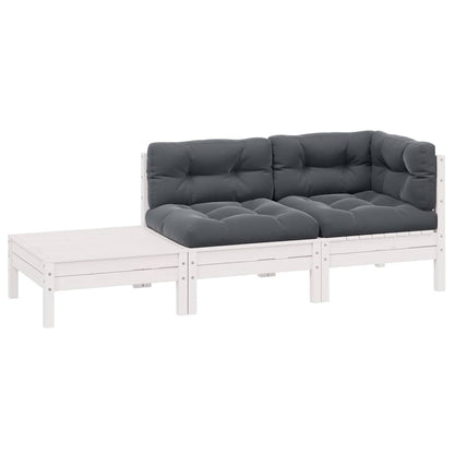vidaXL Ensemble de salon de jardin 3 pcs avec coussins Blanc Bois de pin massif