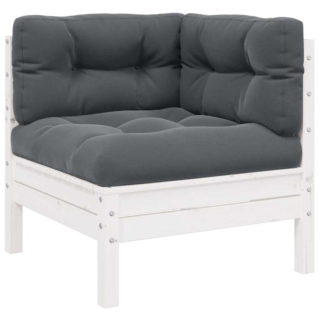 vidaXL Ensemble de salon de jardin 3 pcs avec coussins Blanc Bois de pin massif