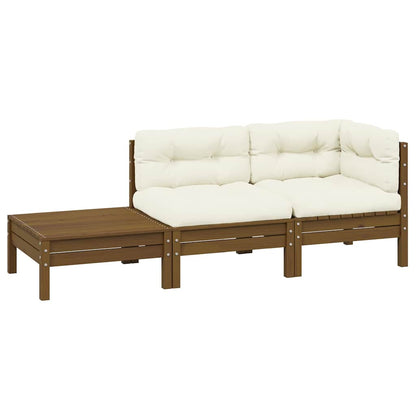 vidaXL Salon de jardin 3 pcs avec coussins crème Bois de pin massif
