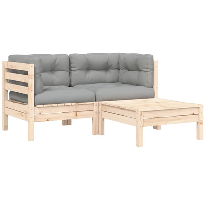 vidaXL Salon de jardin 3 pièces avec coussins gris Bois de pin massif