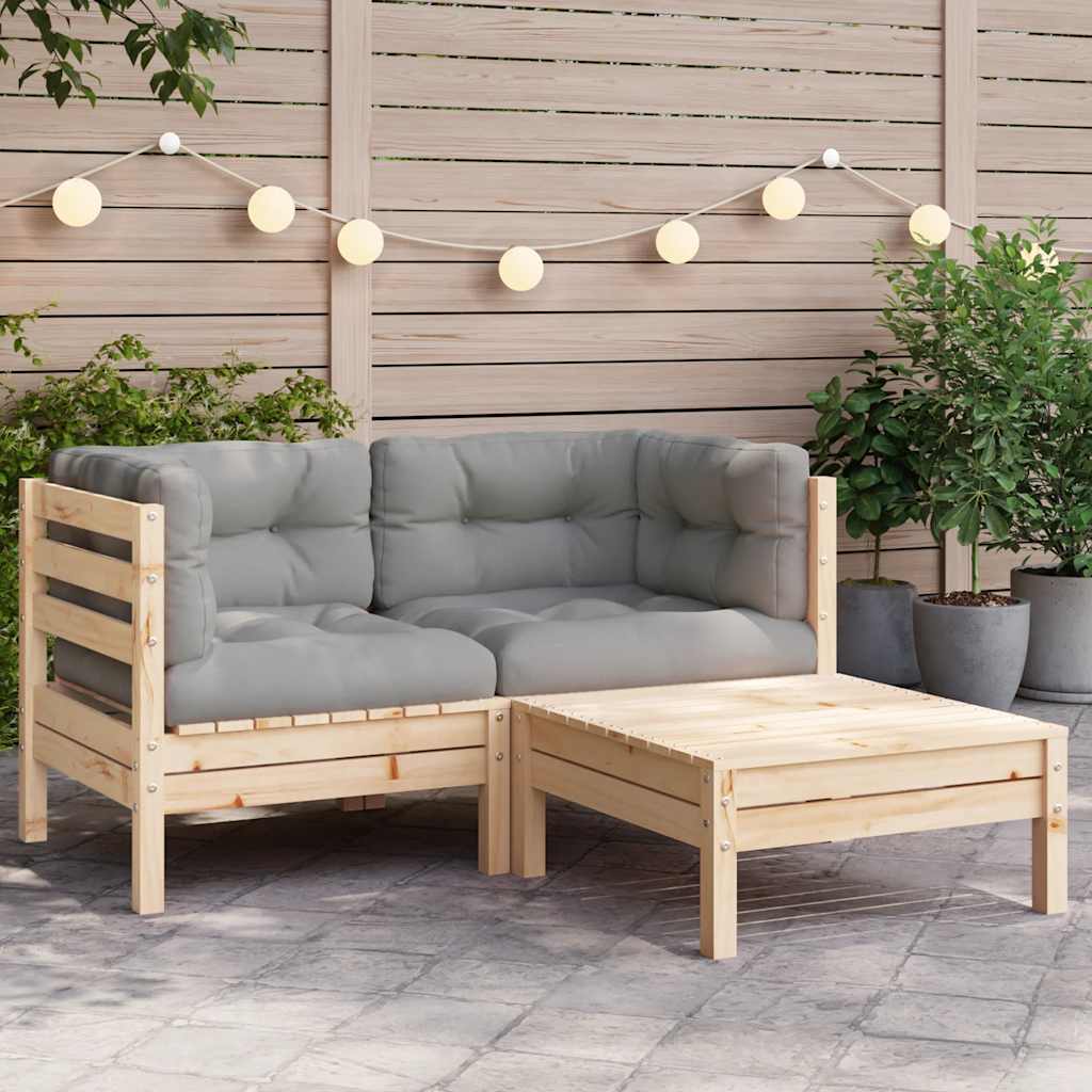 vidaXL Salon de jardin 3 pièces avec coussins gris Bois de pin massif