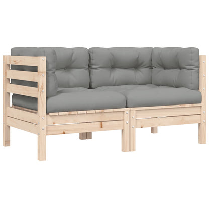 vidaXL Salon de jardin 3 pièces avec coussins gris Bois de pin massif