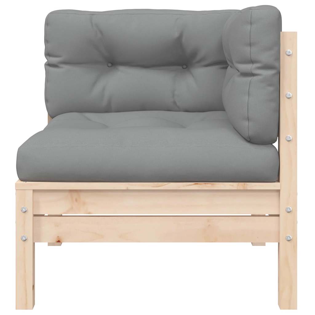 vidaXL Salon de jardin 3 pièces avec coussins gris Bois de pin massif