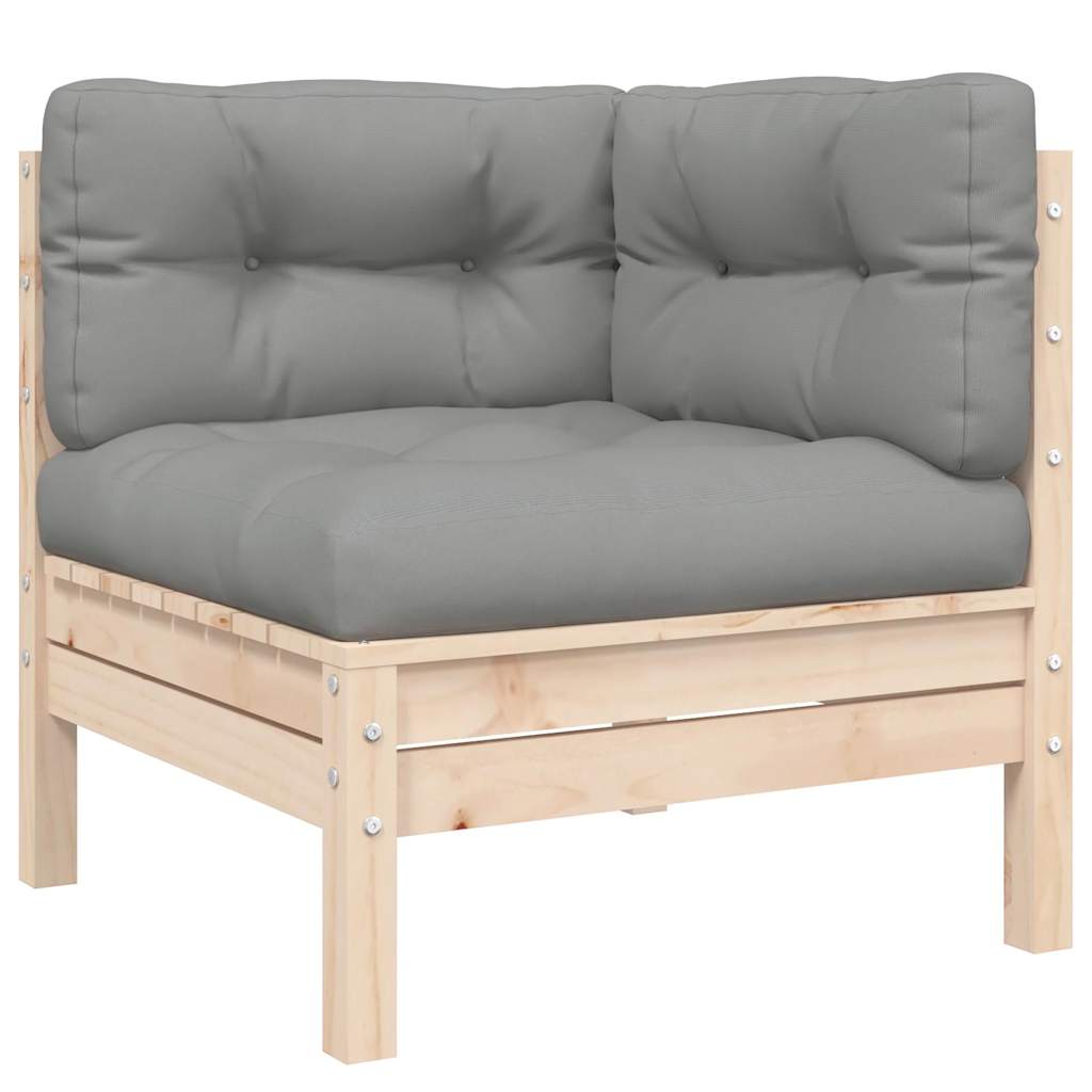 vidaXL Salon de jardin 3 pièces avec coussins gris Bois de pin massif