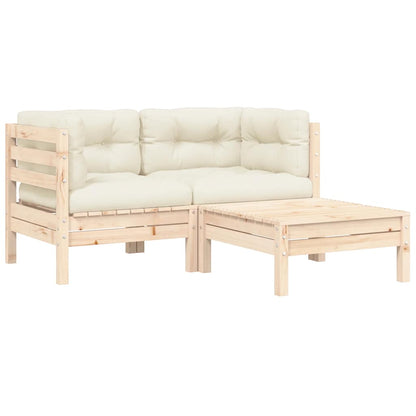 vidaXL Ensemble de jardin lounge 3 pcs avec coussins crème Bois de pin massif