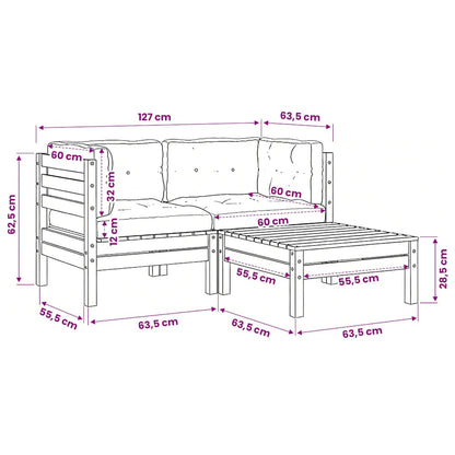 vidaXL Ensemble de jardin lounge 3 pcs avec coussins crème Bois de pin massif
