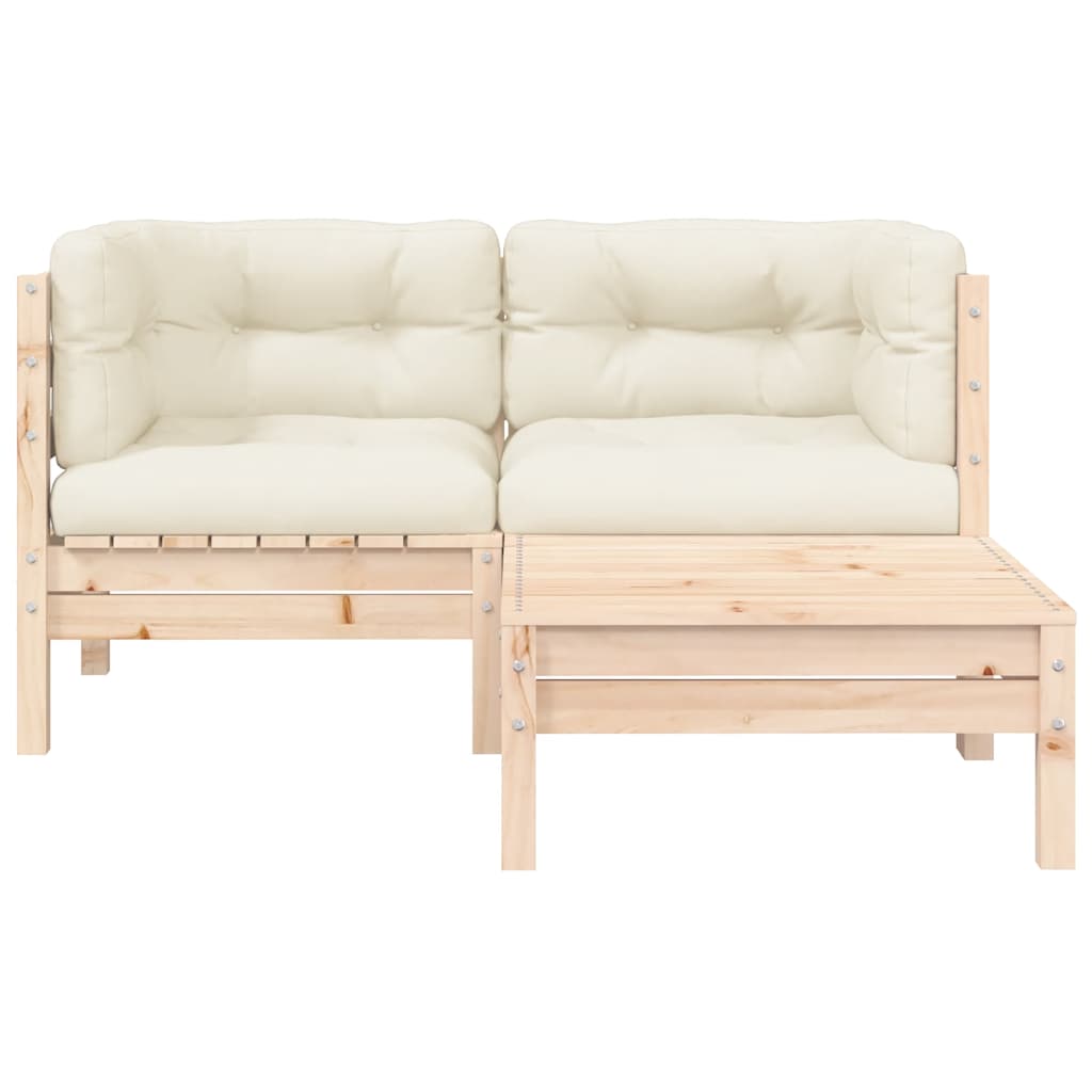 vidaXL Ensemble de jardin lounge 3 pcs avec coussins crème Bois de pin massif