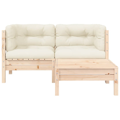 vidaXL Ensemble de jardin lounge 3 pcs avec coussins crème Bois de pin massif
