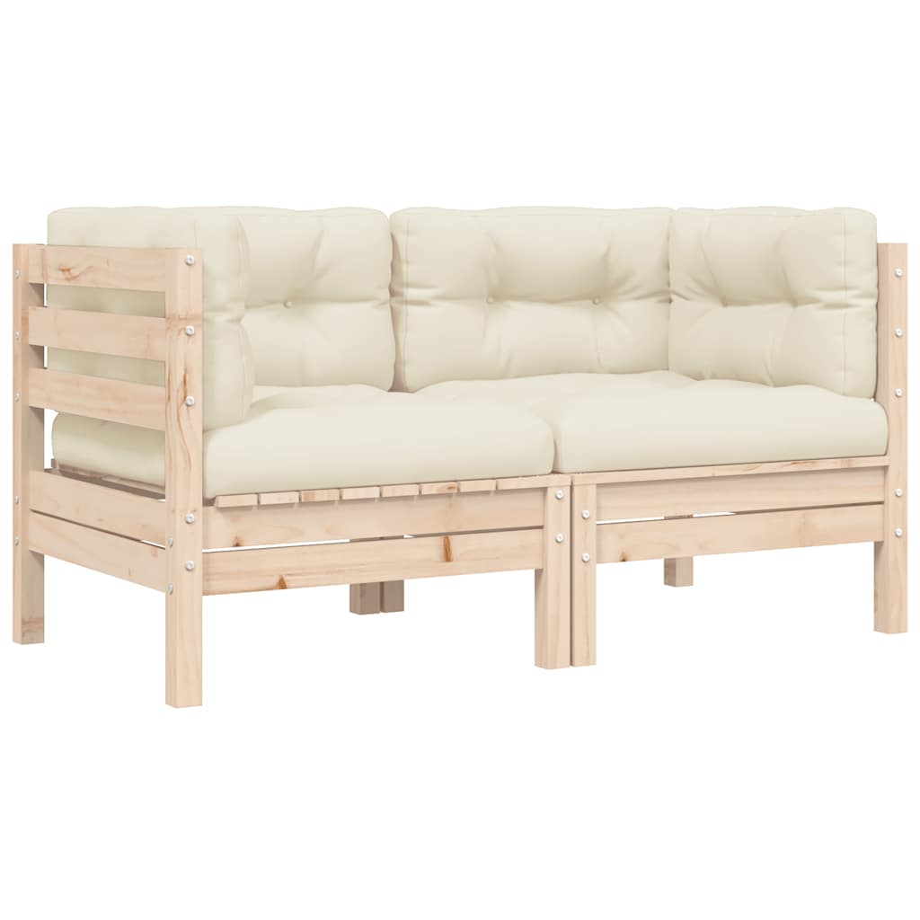 vidaXL Ensemble de jardin lounge 3 pcs avec coussins crème Bois de pin massif