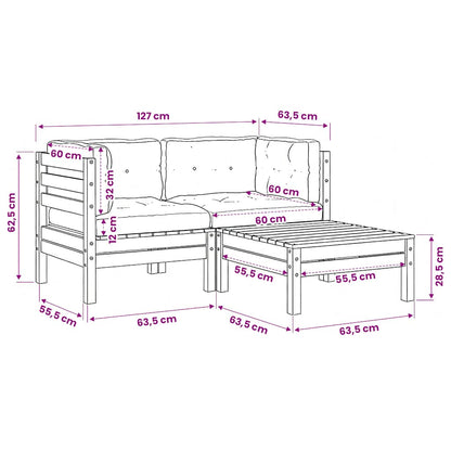 vidaXL Salon de jardin 3 pcs avec coussins Blanc Bois de pin massif