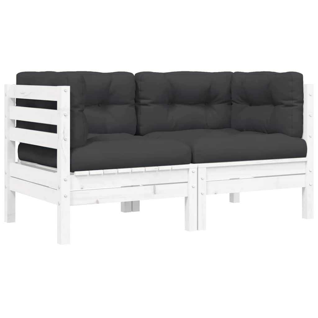 vidaXL Salon de jardin 3 pcs avec coussins Blanc Bois de pin massif