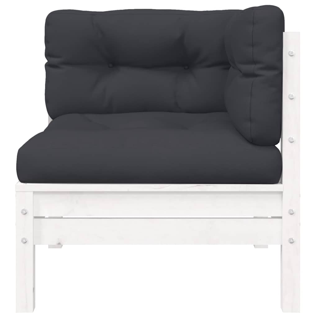 vidaXL Salon de jardin 3 pcs avec coussins Blanc Bois de pin massif