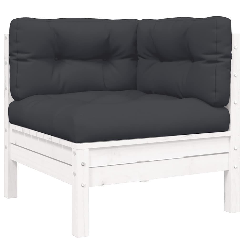 vidaXL Salon de jardin 3 pcs avec coussins Blanc Bois de pin massif