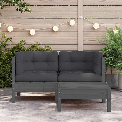 vidaXL Salon de jardin 3 pièces avec coussins Gris Bois de pin massif