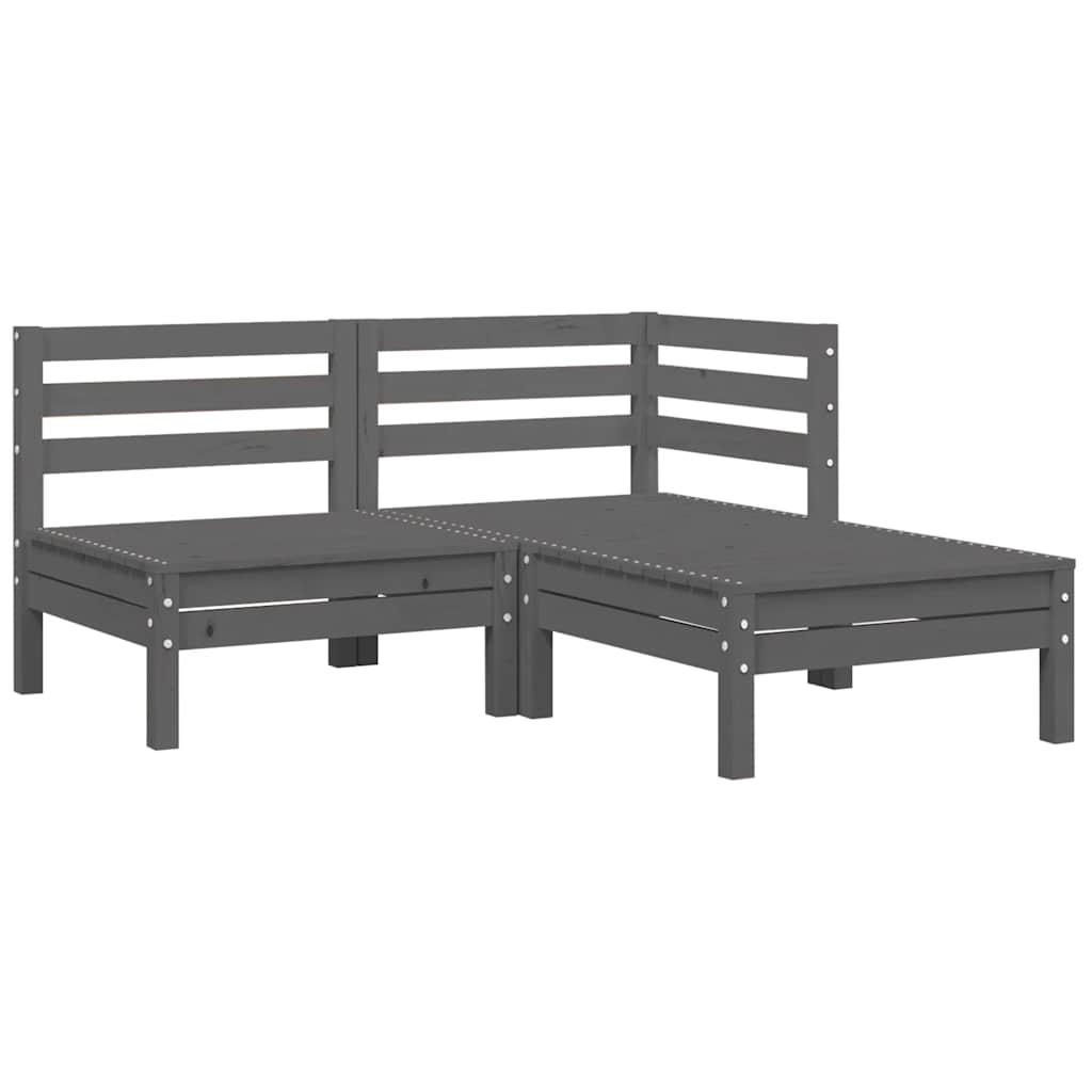 vidaXL Salon de jardin 3 pièces avec coussins Gris Bois de pin massif