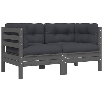 vidaXL Salon de jardin 3 pièces avec coussins Gris Bois de pin massif