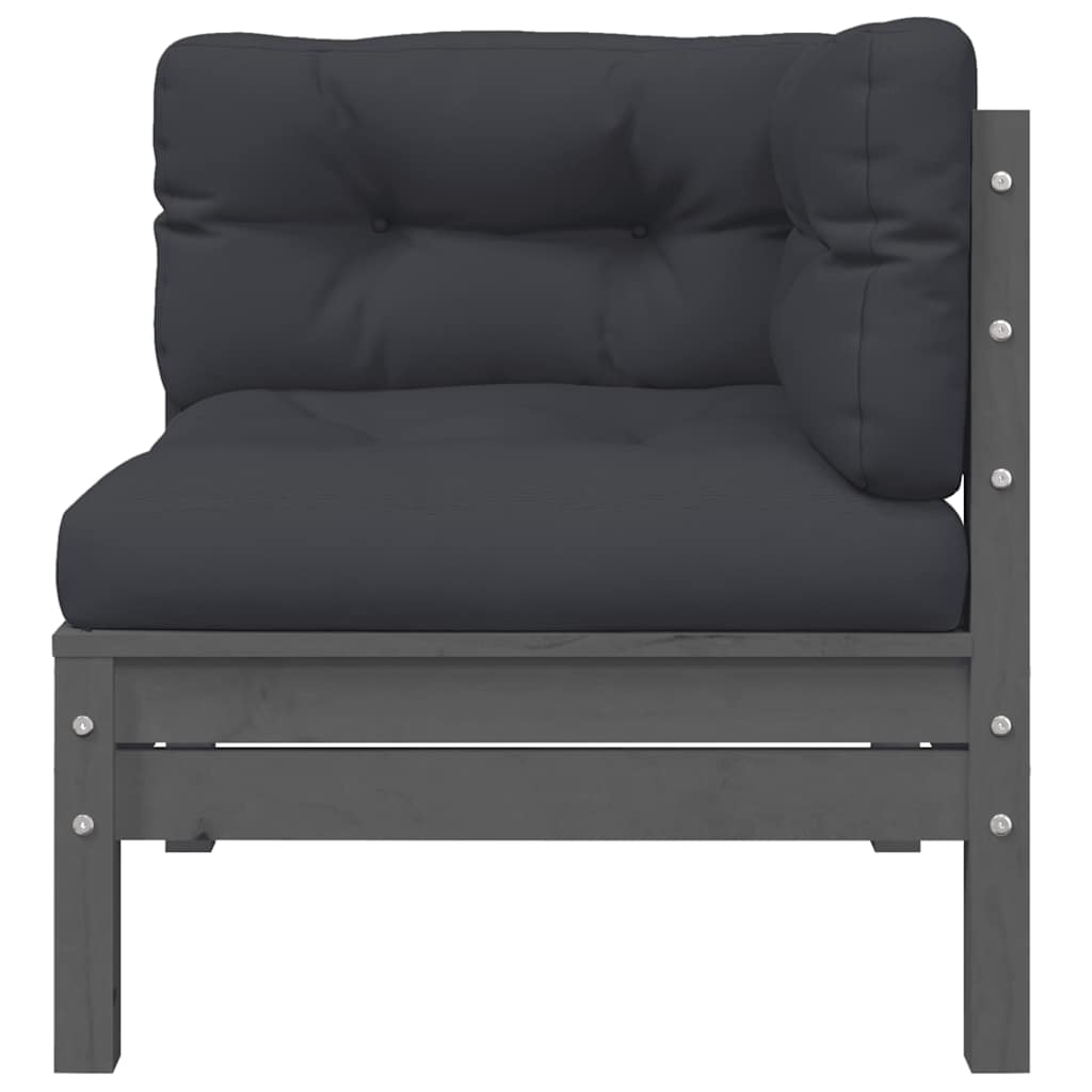 vidaXL Salon de jardin 3 pièces avec coussins Gris Bois de pin massif