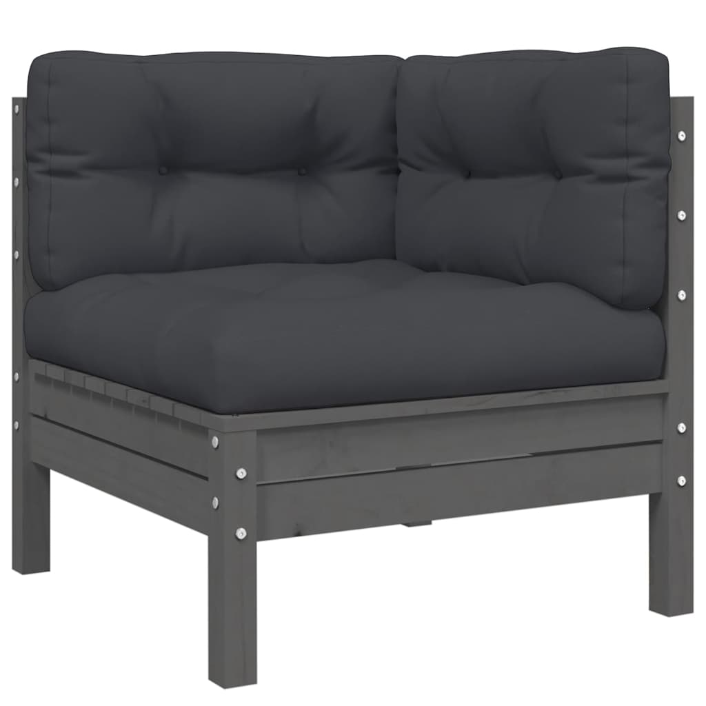 vidaXL Salon de jardin 3 pièces avec coussins Gris Bois de pin massif
