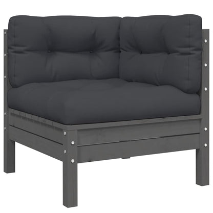 vidaXL Salon de jardin 3 pièces avec coussins Gris Bois de pin massif