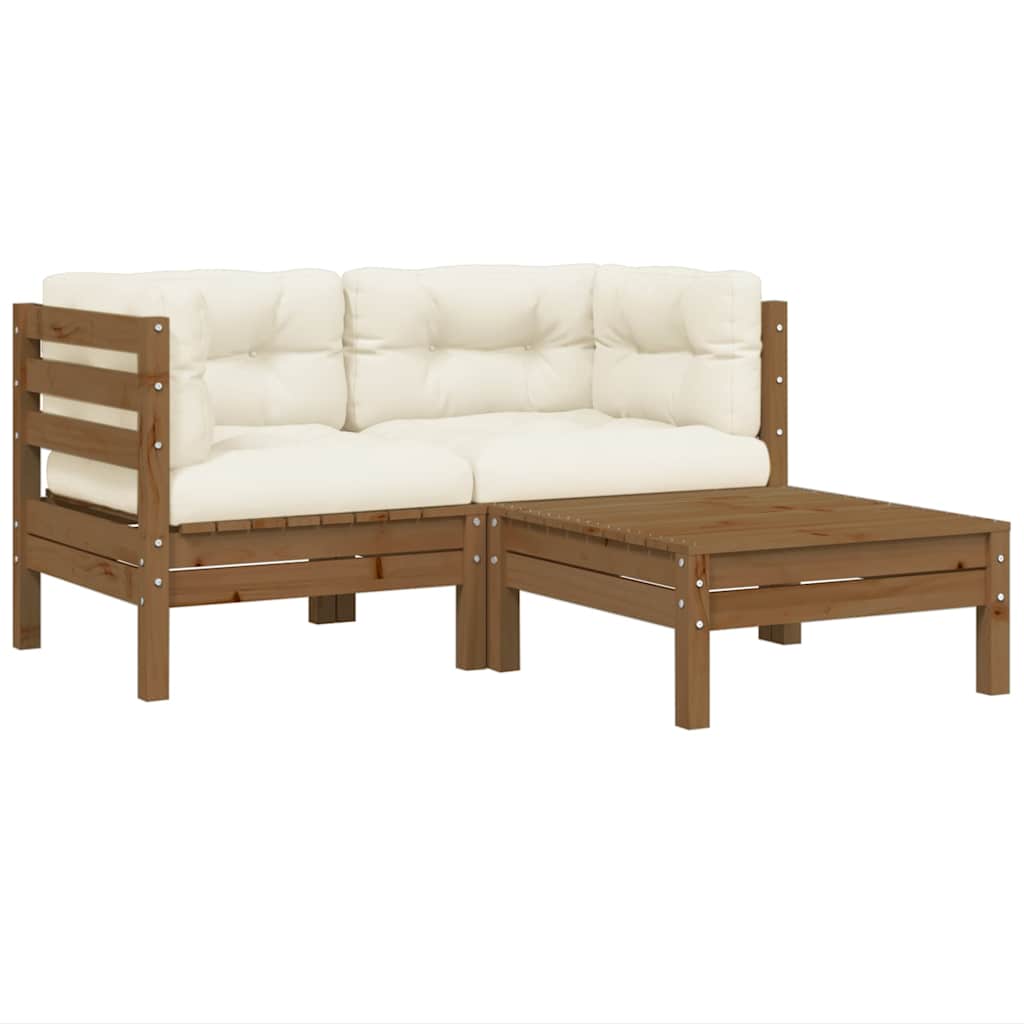 vidaXL Salon de jardin 3 pcs avec coussins crème Bois de pin massif