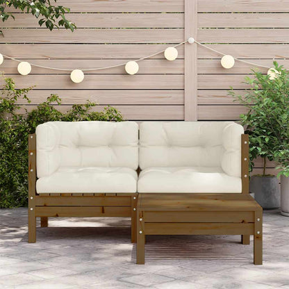 vidaXL Salon de jardin 3 pcs avec coussins crème Bois de pin massif