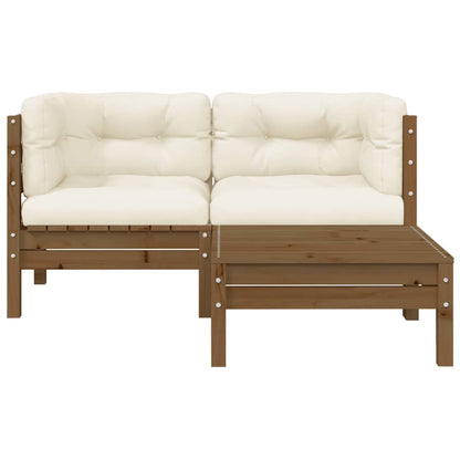 vidaXL Salon de jardin 3 pcs avec coussins crème Bois de pin massif