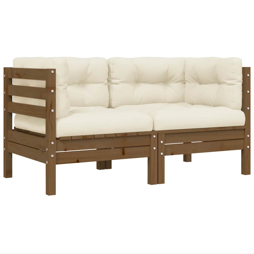 vidaXL Salon de jardin 3 pcs avec coussins crème Bois de pin massif