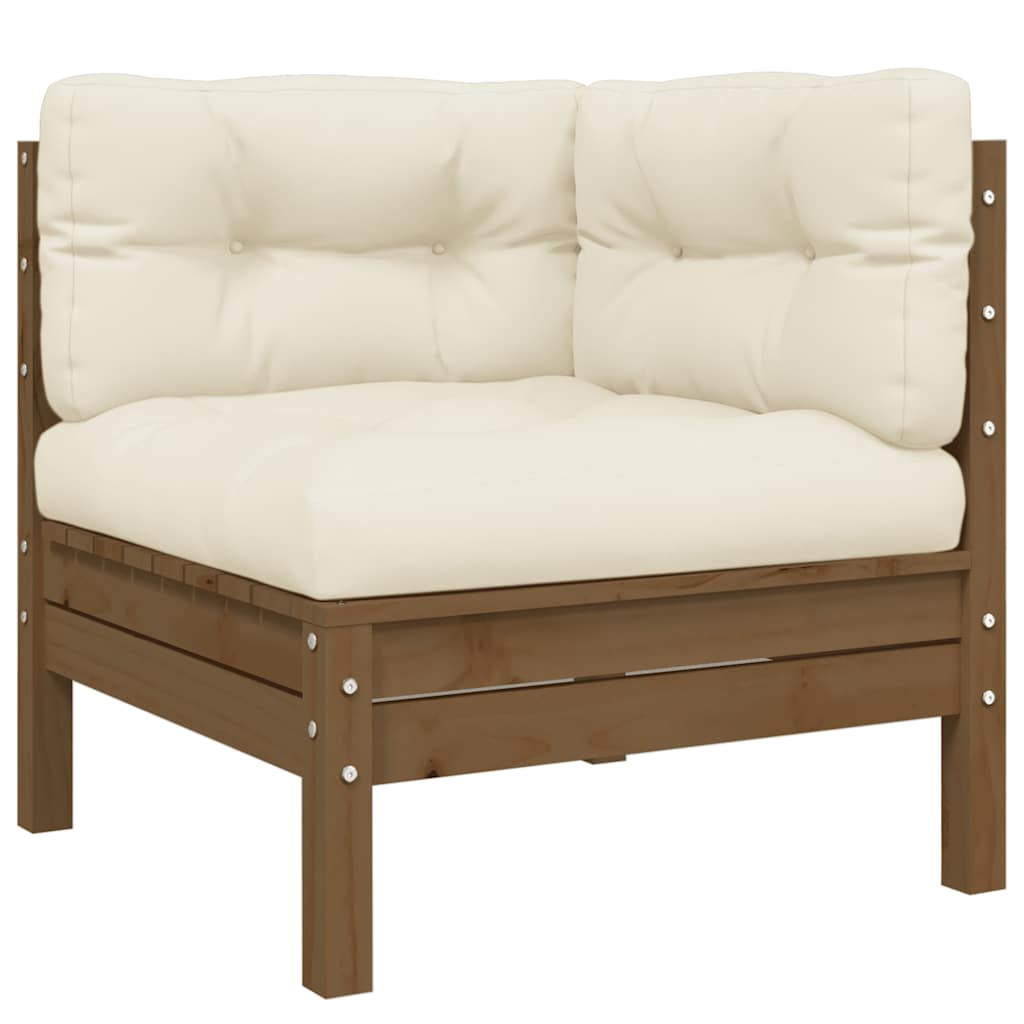 vidaXL Salon de jardin 3 pcs avec coussins crème Bois de pin massif